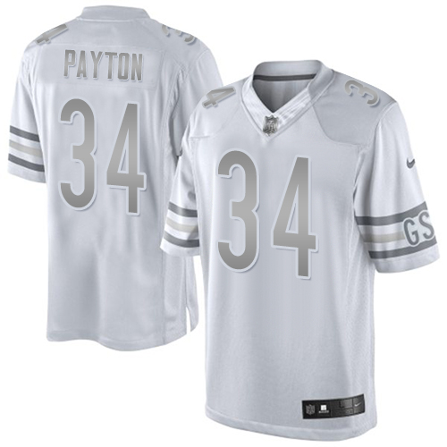 Men's Elite Walter Payton Nike Jersey White - #34 Platinum NFL Chicago Bears